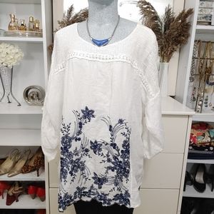 Froccella Embroidered White/Blue Blouse Size 15